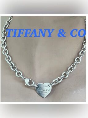 🔴Authentic TIFFANY & CO Silver RTT Heart Tag Link Necklace 🔴